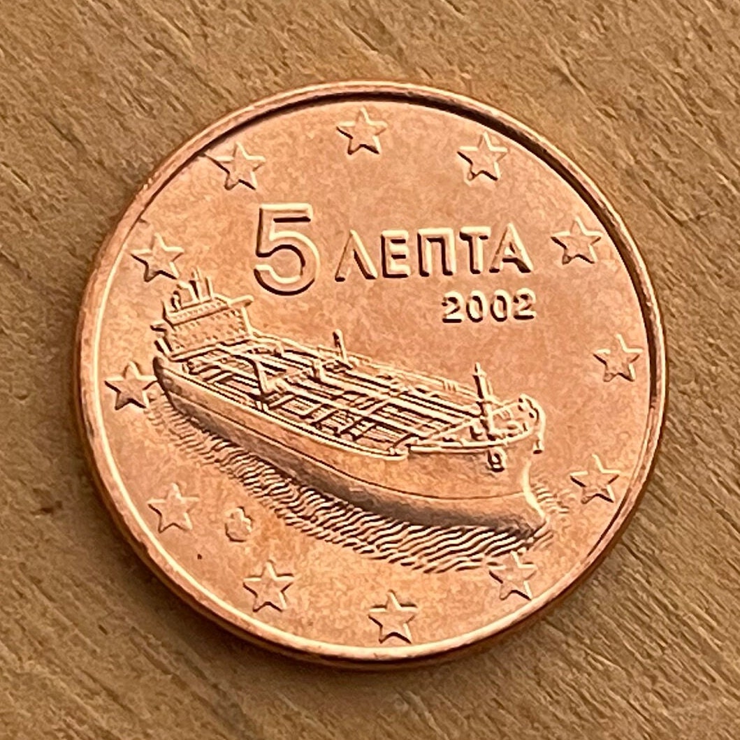Oil Tanker 5 Euro Cents Greece Authentic Coin Money for Jewelry and Craft Making