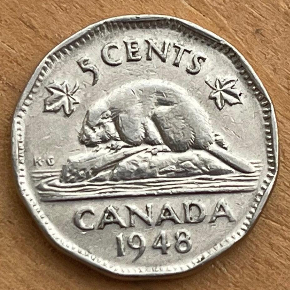 Beaver & King George VI Canada 5 Cents Authentic Coin Money for Jewelry and Craft Making (Condition: Very Fine)