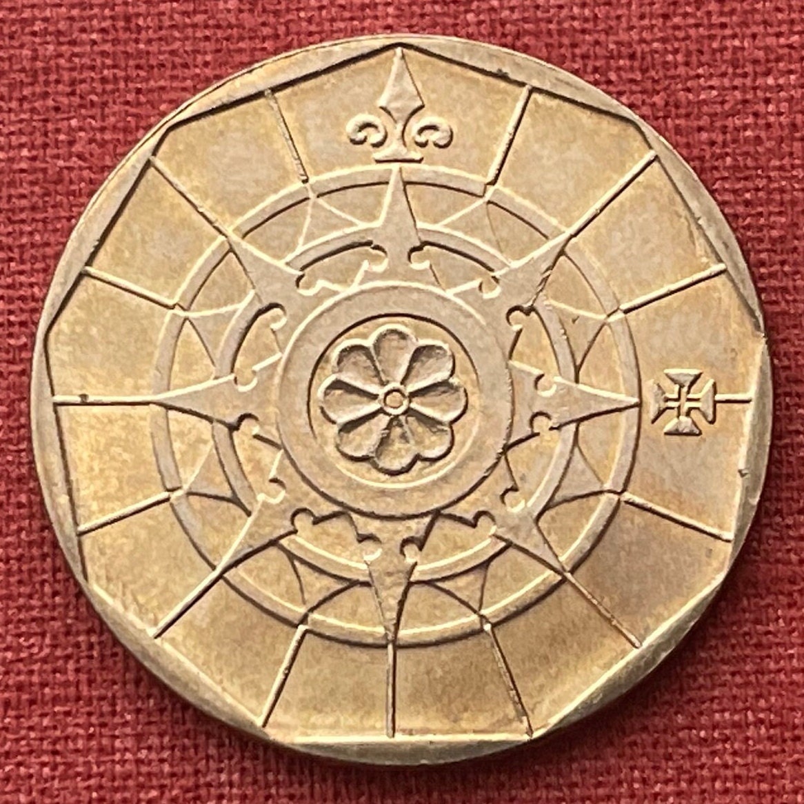 Compass Rose 20 Escudos Portugal Authentic Coin Money for Jewelry and Craft Making