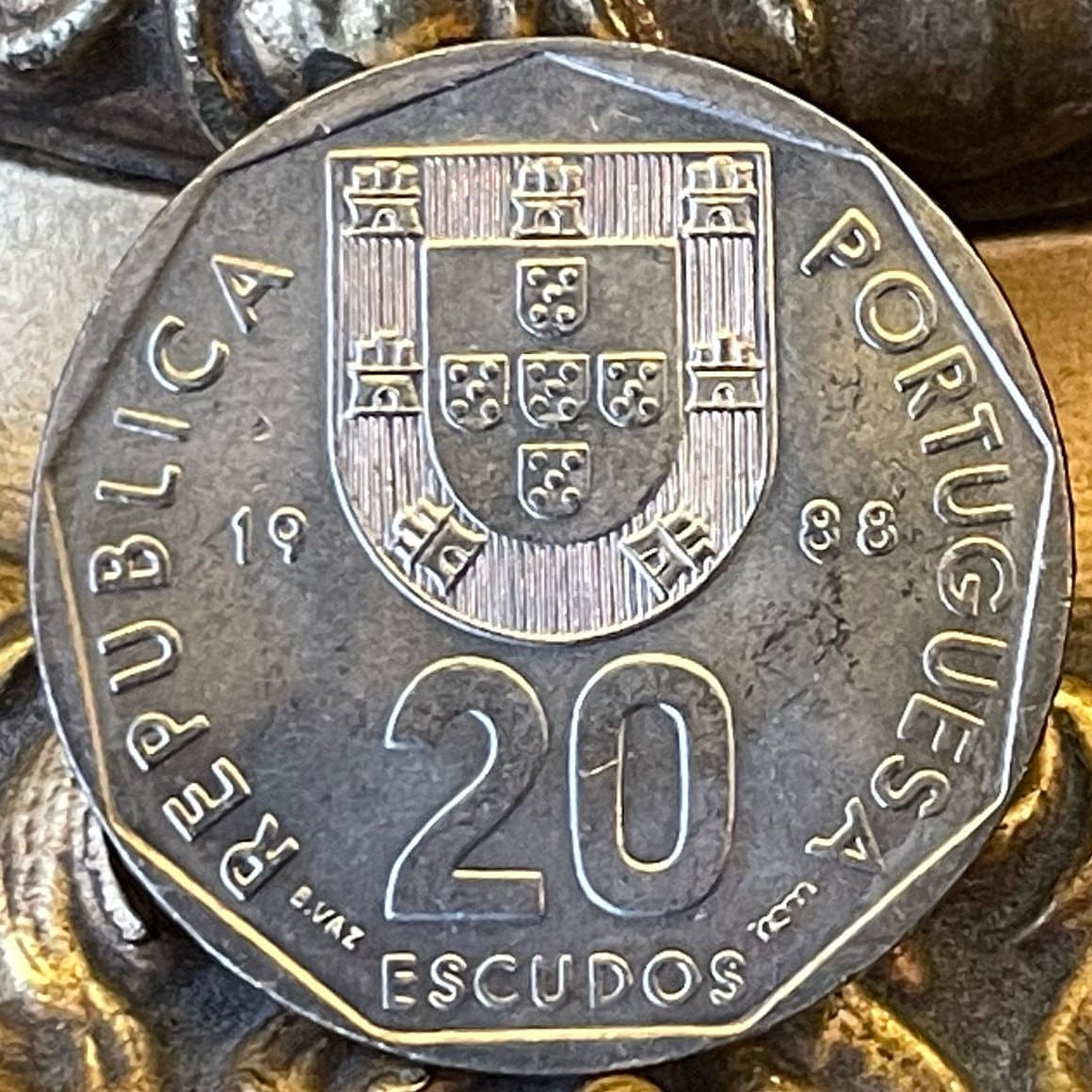 Compass Rose 20 Escudos Portugal Authentic Coin Money for Jewelry and Craft Making