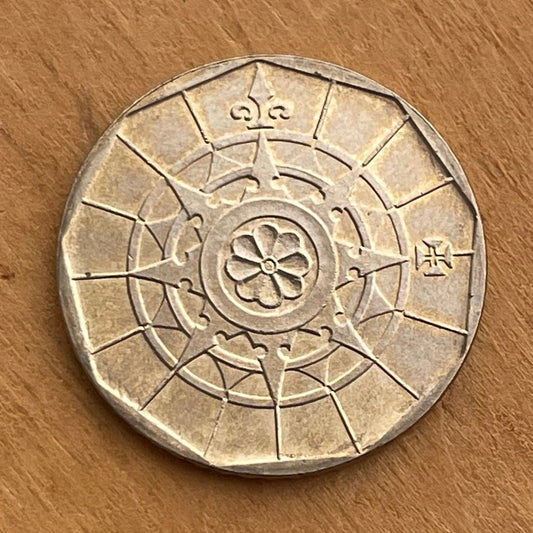 Compass Rose 20 Escudos Portugal Authentic Coin Money for Jewelry and Craft Making