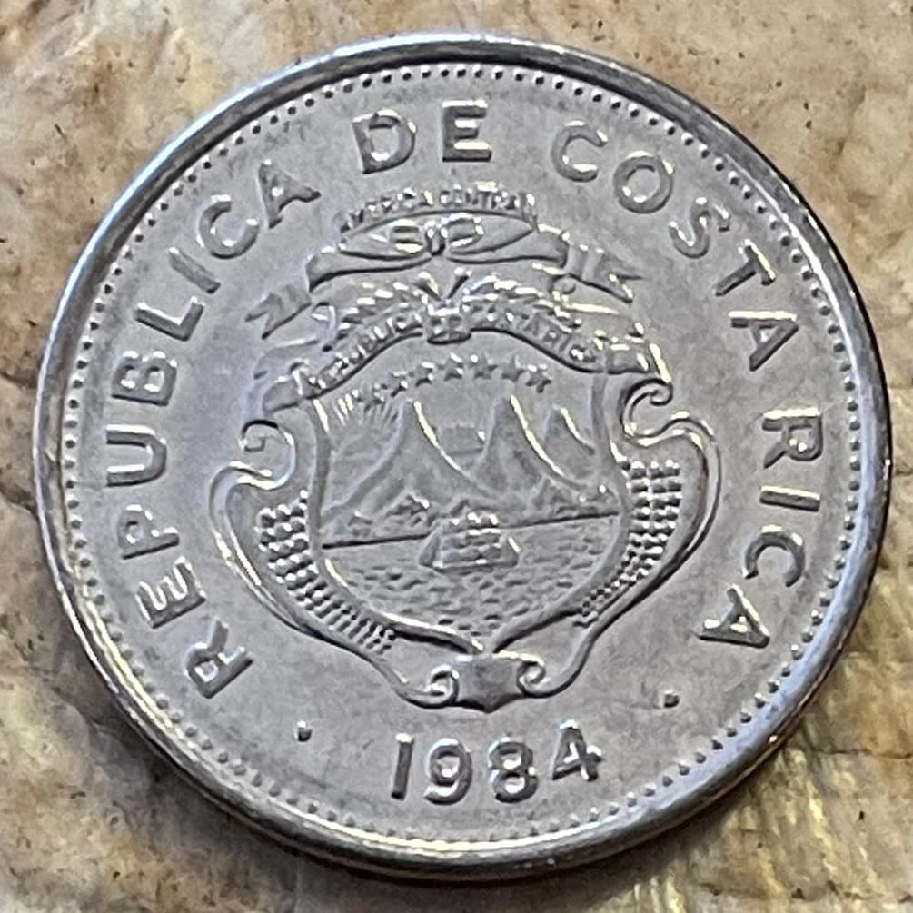 Merchant Ships & Volcanoes 2 Colones Costa Rica Authentic Coin Money for Jewelry and Craft Making