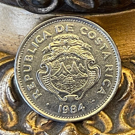 Merchant Ships & Volcanoes 2 Colones Costa Rica Authentic Coin Money for Jewelry and Craft Making