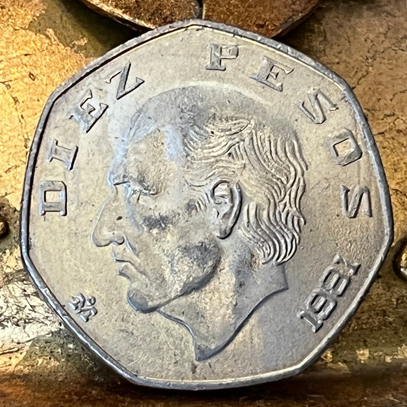 Don Miguel Hidalgo & Eagle with Snake 20 Centavos Mexico Authentic Coin Money for Jewelry (Cry of Dolores) (7-Sided) (Father of the Nation)