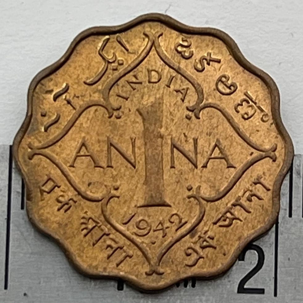 One Anna & George VI King Emperor 1 Anna British India Authentic Coin Money for Jewelry (British Raj) (Emperor) (Scalloped) (Quadrilingual)