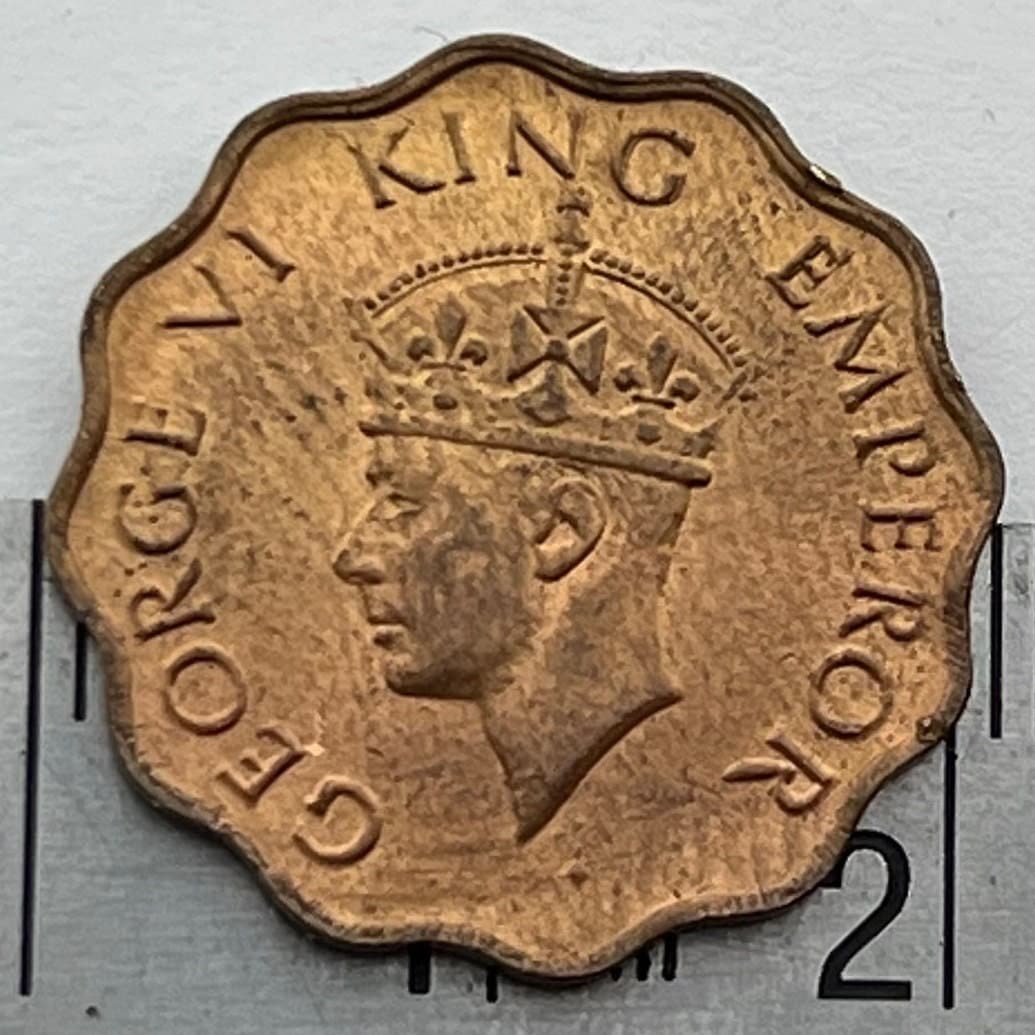 One Anna & George VI King Emperor 1 Anna British India Authentic Coin Money for Jewelry (British Raj) (Emperor) (Scalloped) (Quadrilingual)