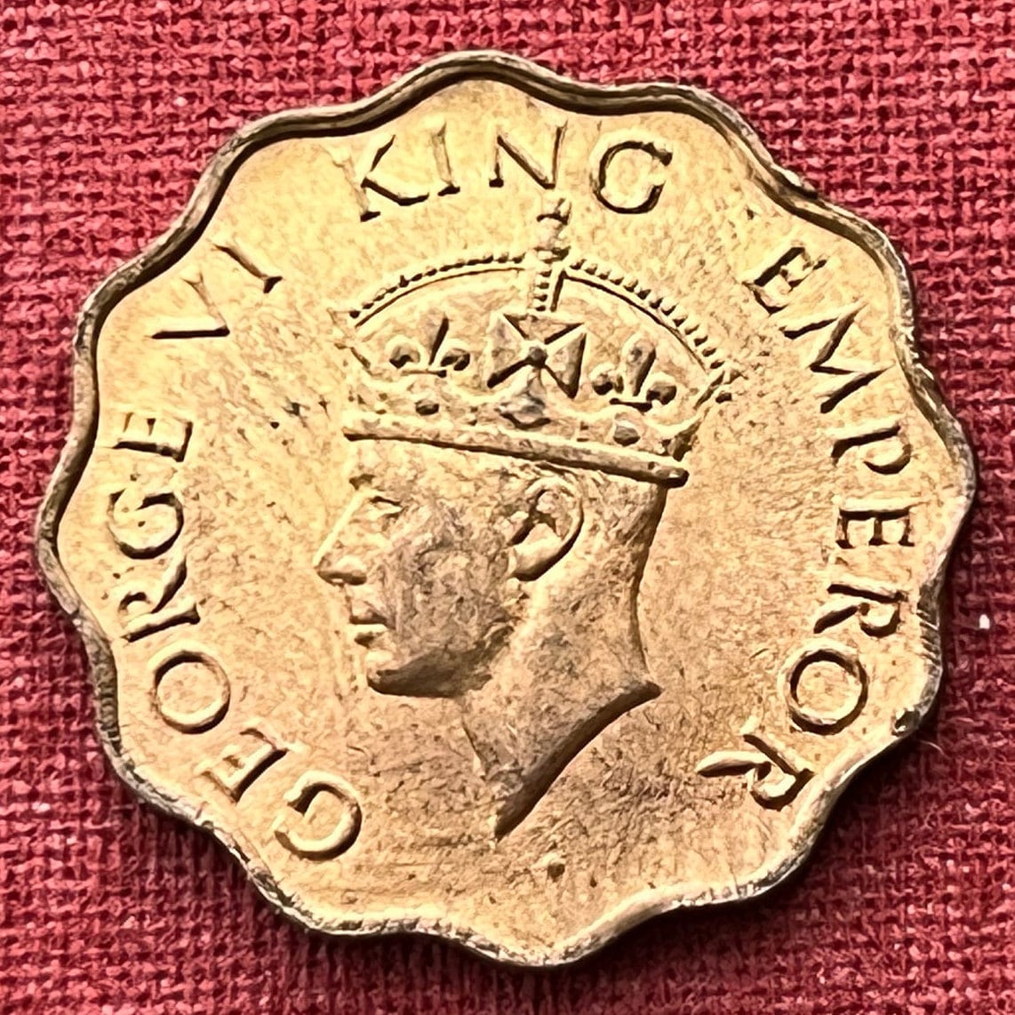 One Anna & George VI King Emperor 1 Anna British India Authentic Coin Money for Jewelry (British Raj) (Emperor) (Scalloped) (Quadrilingual)