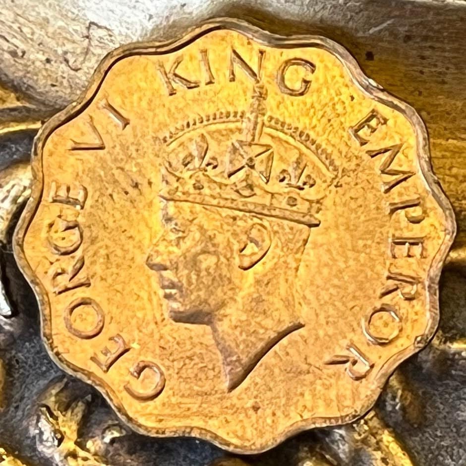 One Anna & George VI King Emperor 1 Anna British India Authentic Coin Money for Jewelry (British Raj) (Emperor) (Scalloped) (Quadrilingual)