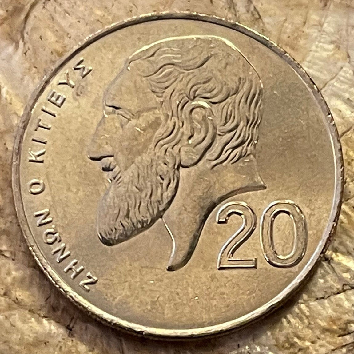 Zeno the Stoic & Dove with Olive Twig 20 Cents Cyprus Authentic Coin Money for Jewelry and Crafts (1960) (Greek Philosopher) (Citium)