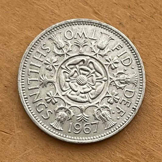 Tudor Rose, Thistle, Shamrock and Leek 1 Florin (2 Shillings) Great Britain Authentic Coin Money for Jewelry and Crafts (Queen Elizabeth)