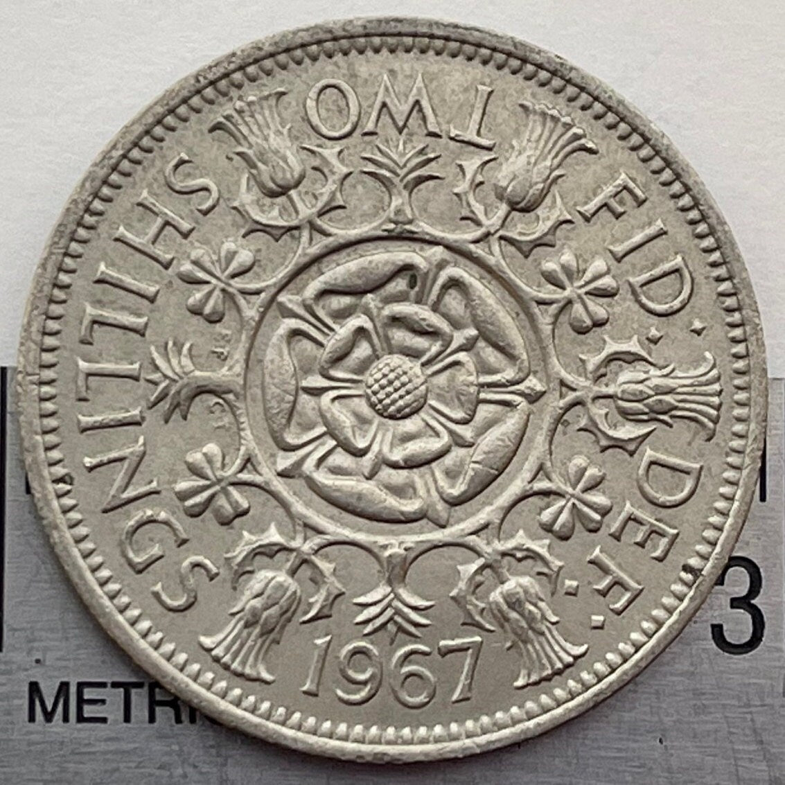 Tudor Rose, Thistle, Shamrock and Leek 1 Florin (2 Shillings) Great Britain Authentic Coin Money for Jewelry and Crafts (Queen Elizabeth)