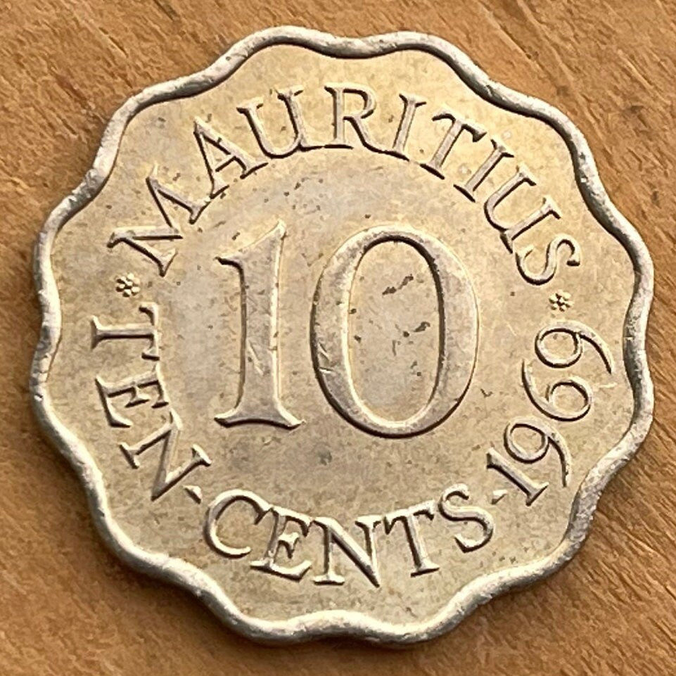 Queen Elizabeth II Scalloped 10 Cents Mauritius Authentic Coin Money for Jewelry and Craft Making (Tudor Crown) 1969