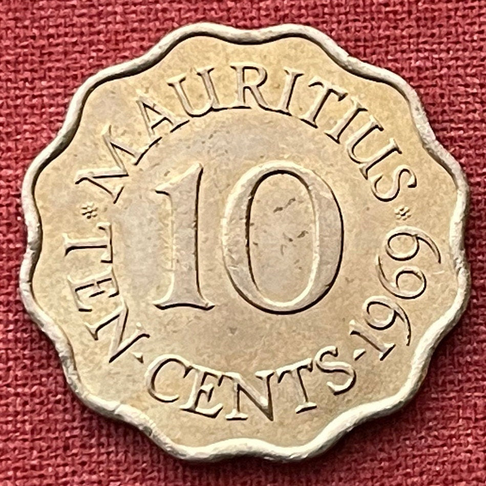 Queen Elizabeth II Scalloped 10 Cents Mauritius Authentic Coin Money for Jewelry and Craft Making (Tudor Crown) 1969