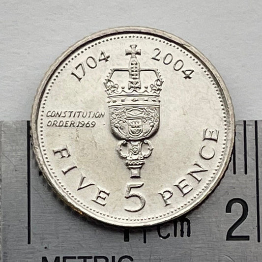 British Royal Sceptre 5 Pence Gibraltar Authentic Coin Money for Jewelry and Craft Making (Constitution Order 1969) (Tercentenary)