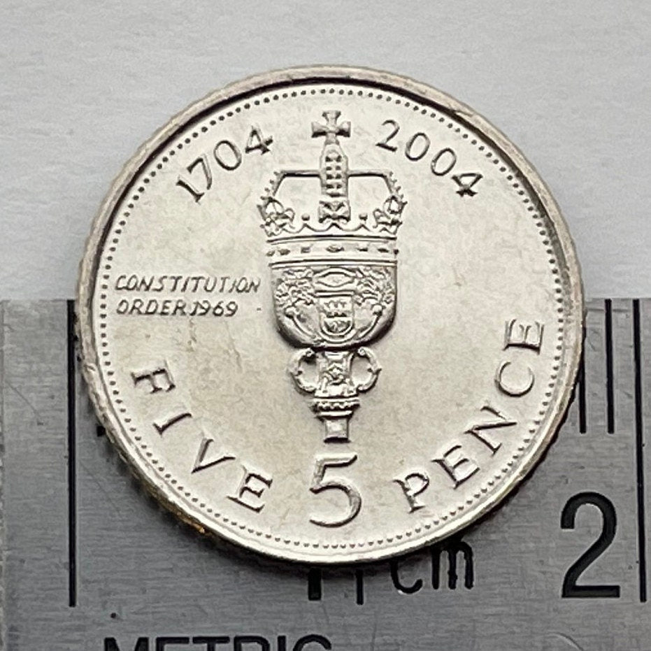 British Royal Sceptre 5 Pence Gibraltar Authentic Coin Money for Jewelry and Craft Making (Constitution Order 1969) (Tercentenary)