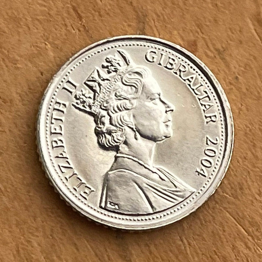 British Royal Sceptre 5 Pence Gibraltar Authentic Coin Money for Jewelry and Craft Making (Constitution Order 1969) (Tercentenary)