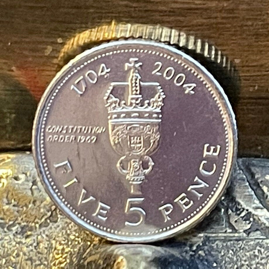 British Royal Sceptre 5 Pence Gibraltar Authentic Coin Money for Jewelry and Craft Making (Constitution Order 1969) (Tercentenary)