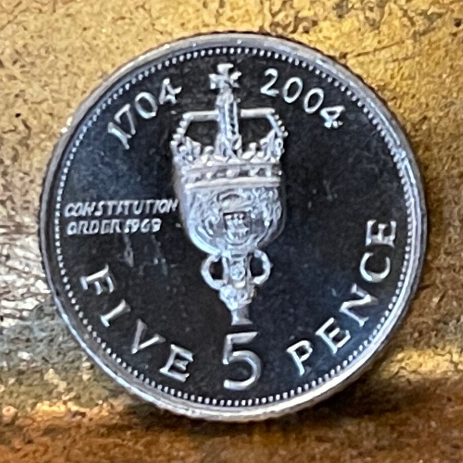 British Royal Sceptre 5 Pence Gibraltar Authentic Coin Money for Jewelry and Craft Making (Constitution Order 1969) (Tercentenary)