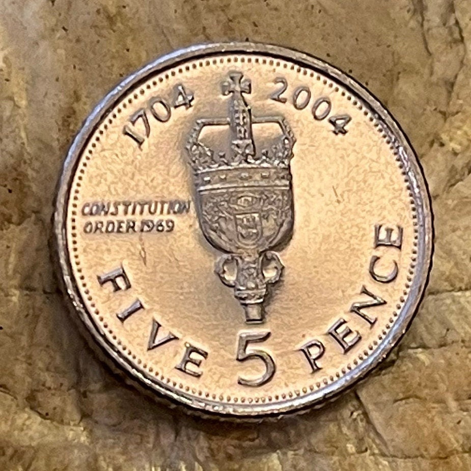 British Royal Sceptre 5 Pence Gibraltar Authentic Coin Money for Jewelry and Craft Making (Constitution Order 1969) (Tercentenary)