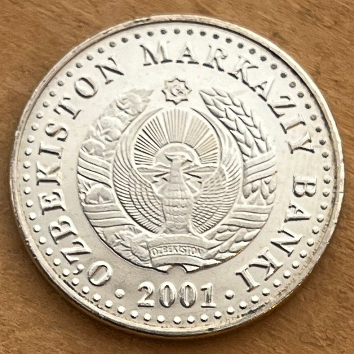 Huma Bird of Paradise & Map 50 So'm Uzbekistan Authentic Coin Money for Jewelry and Collage (2001) (Independence)