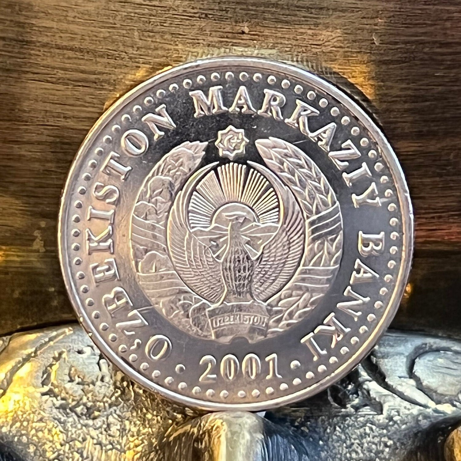 Huma Bird of Paradise & Map 50 So'm Uzbekistan Authentic Coin Money for Jewelry and Collage (2001) (Independence)
