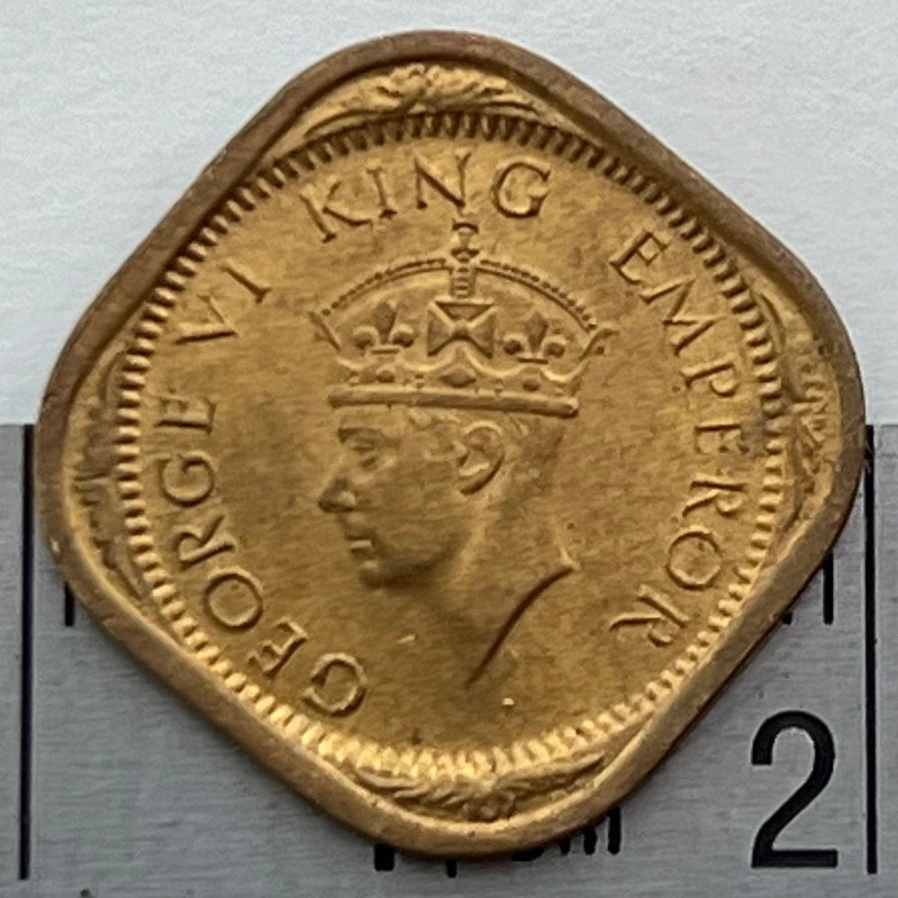 Half Anna & George VI King Emperor British India Authentic Coin Money for Jewelry (British Raj) (Emperor of India) (Quadrilingual) 1942