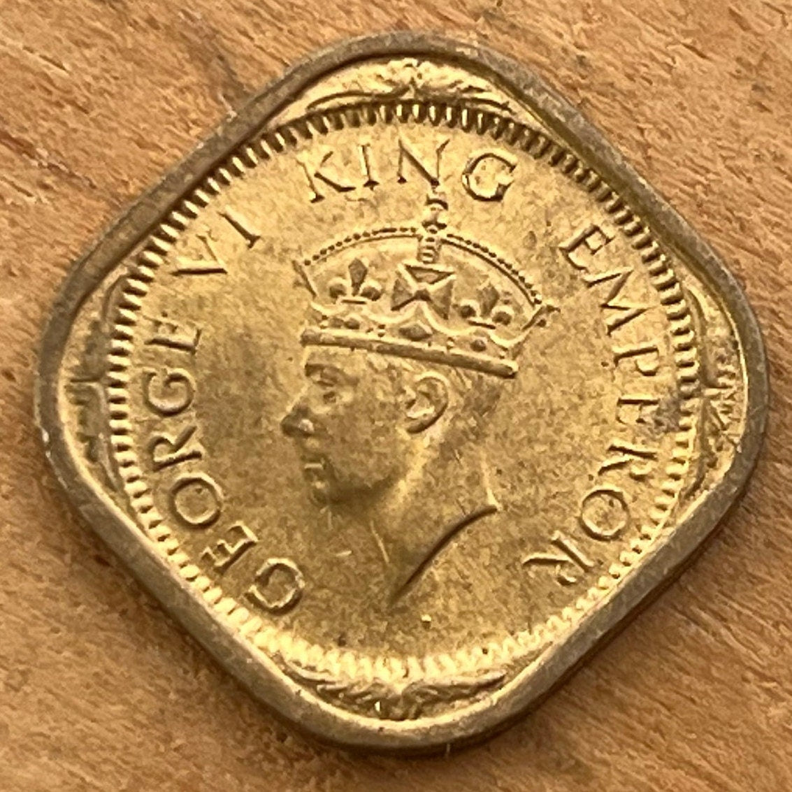 Half Anna & George VI King Emperor British India Authentic Coin Money for Jewelry (British Raj) (Emperor of India) (Quadrilingual) 1942