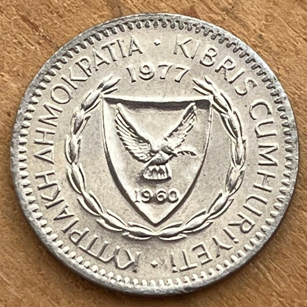 Cedar Cone & Dove with Olive Twig 25 Mils Cyprus Authentic Coin Money for Jewelry and Craft Making (Gilgamesh) (1960) (Pine Cone)