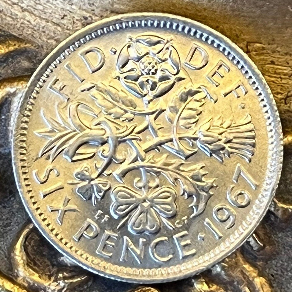 Lucky Wedding Sixpence; Rose, Thistle, Shamrock and Leek 6 Pence Great Britain Authentic Coin Money for Jewelry and Craft Making (Fortune)