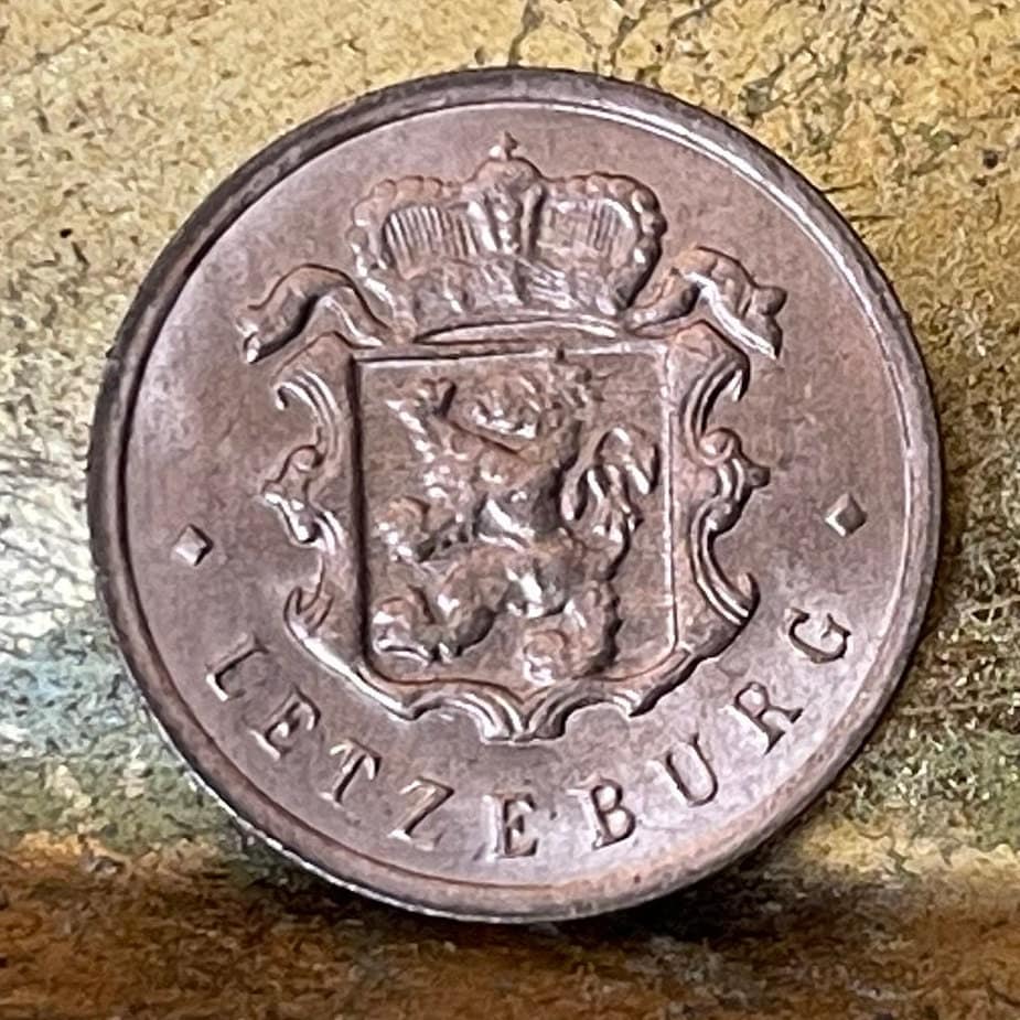 Crowned Lion with Forked Tail Rampant; Grand Ducal Crown & Oak Branch 25 Centimes Luxembourg Authentic Coin Money for Jewelry (Letzeburg)