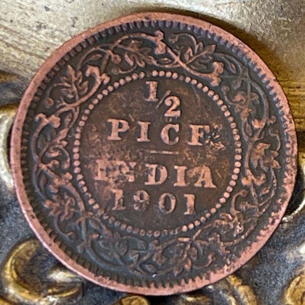 Queen Victoria Empress of India Half Pice British India Authentic Coin Money for Jewelry and Craft Making (British Raj) (Bun Head)