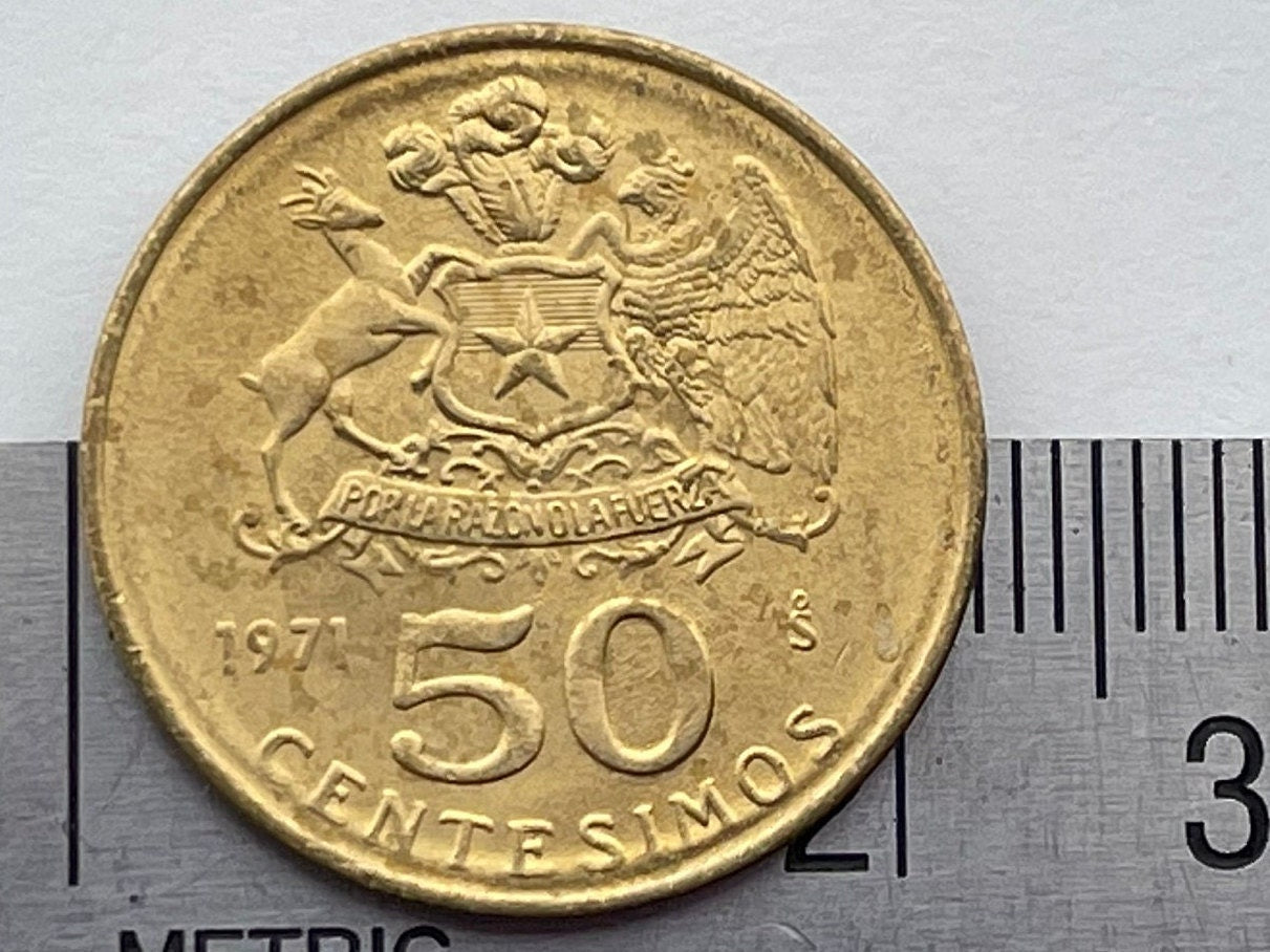 Hussar of Death Manuel Javier Rodríguez & Condor and Deer 50 Centésimos Chile Authentic Coin Money for Jewelry (By Right or Might) (1971)