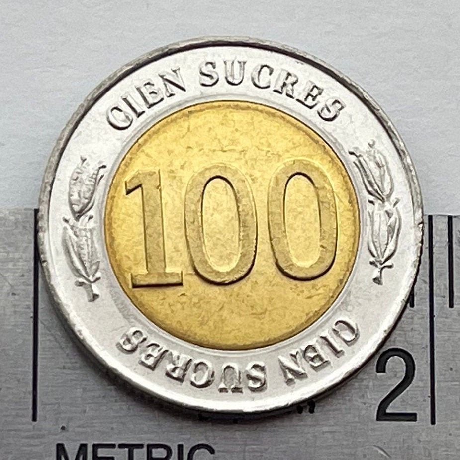 Grand Marshal Antonio José de Sucre 100 Sucres Ecuador Authentic Coin Money for Jewelry (1997) (Bimetallic) (President of Peru and Bolivia)