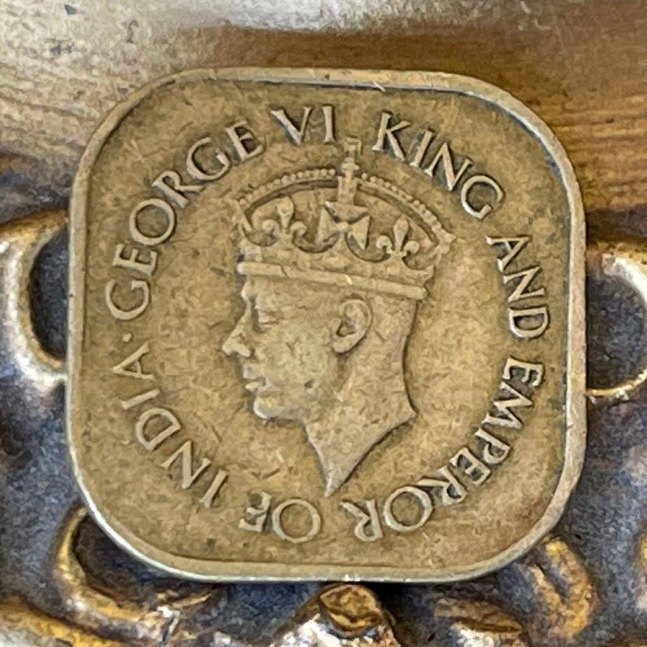 King George VI Emperor of India 5 Cents Ceylon Authentic Coin Money for Jewelry and Craft Making (Sri Lanka) (Square Coin)