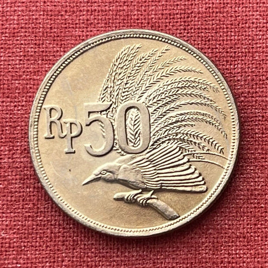 Greater Bird of Paradise 50 Rupiah Indonesia Authentic Coin Money for Jewelry and Craft Making (1971)