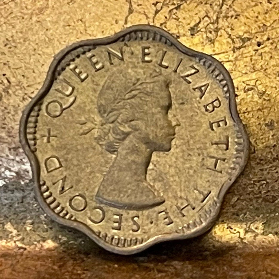Queen Elizabeth II (Scalloped) 2 Cents Ceylon Authentic Coin Money for Jewelry and Craft Making (Sri Lanka) (First Laureate Bust)