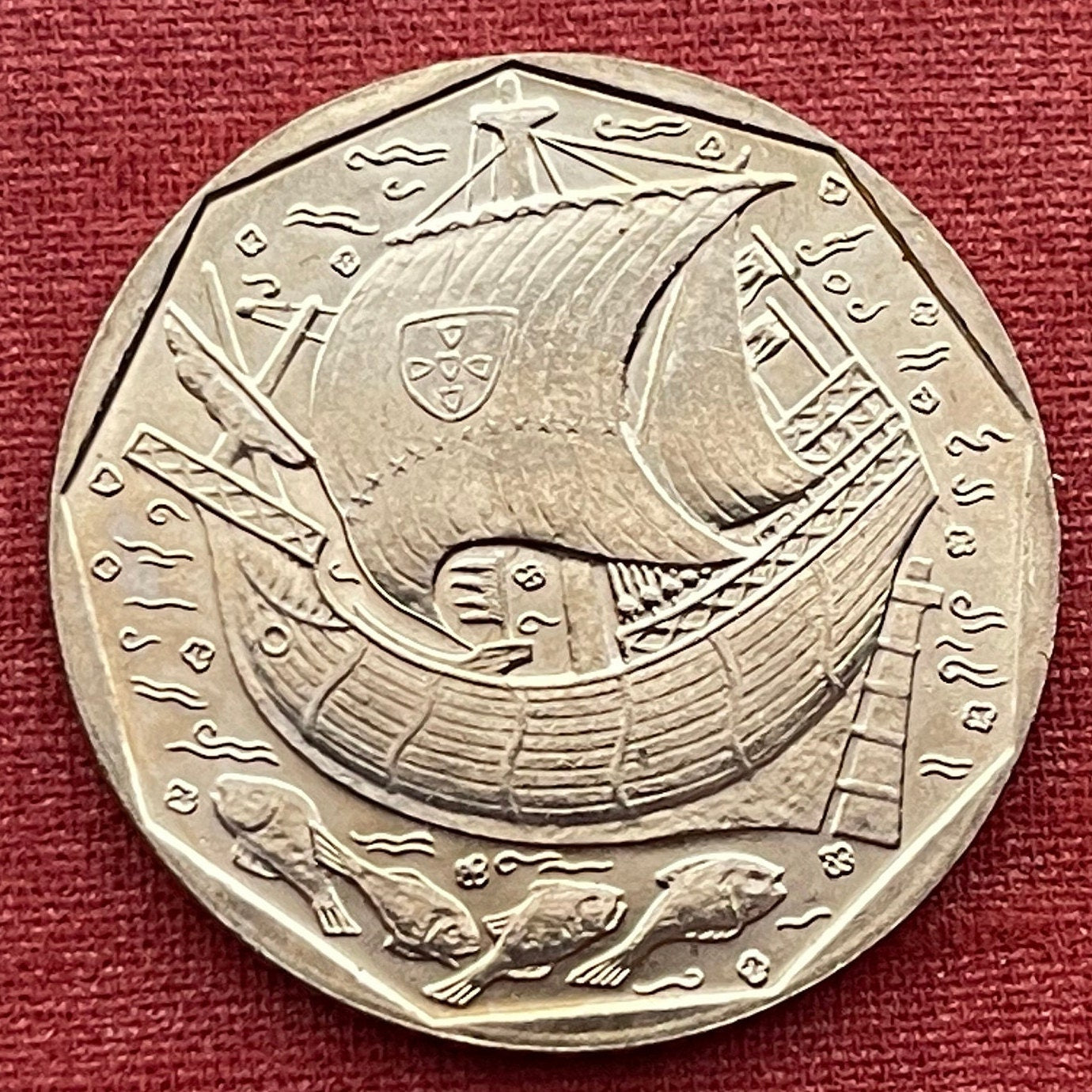 Caravel Ship & Cod Fish 50 Escudos Portugal Authentic Coin Money for Jewelry and Craft Making (Fishing Boat)