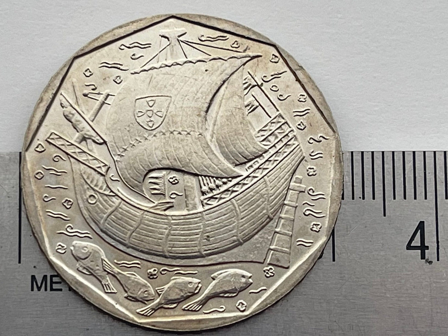 Caravel Ship & Cod Fish 50 Escudos Portugal Authentic Coin Money for Jewelry and Craft Making (Fishing Boat)