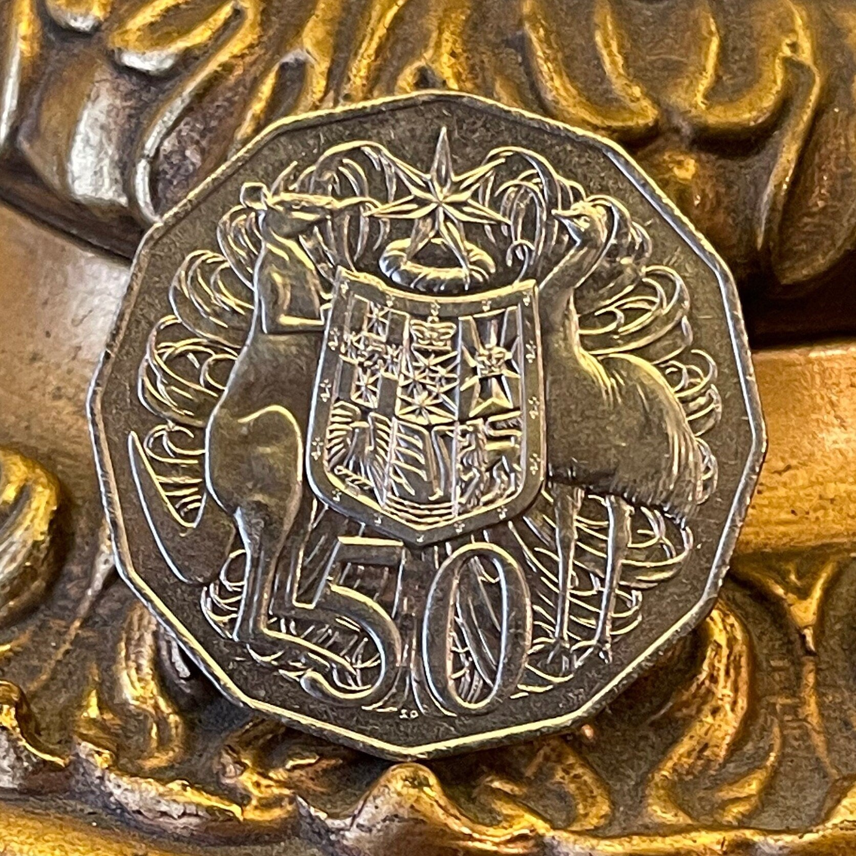 Kangaroo & Emu 50 Cents Australia Authentic Coin Money for Jewelry and Craft Making (Dodecagonal) (12-Sided)