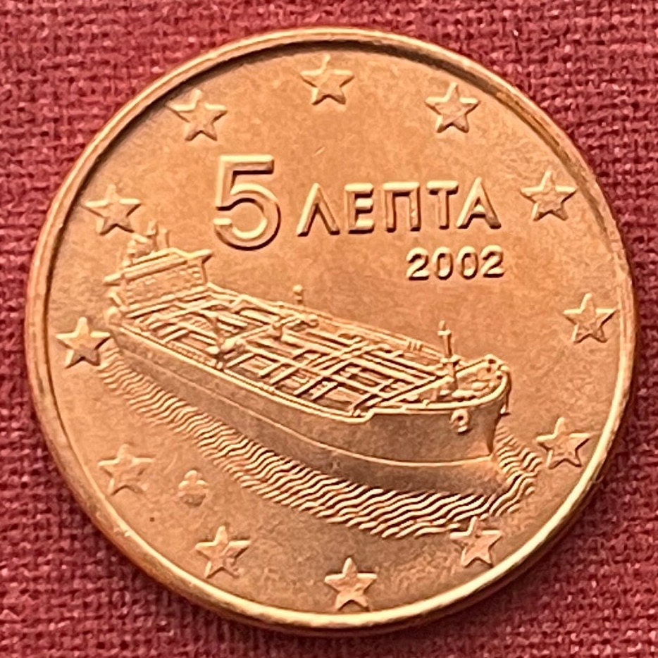 Oil Tanker 5 Euro Cents Greece Authentic Coin Money for Jewelry and Craft Making