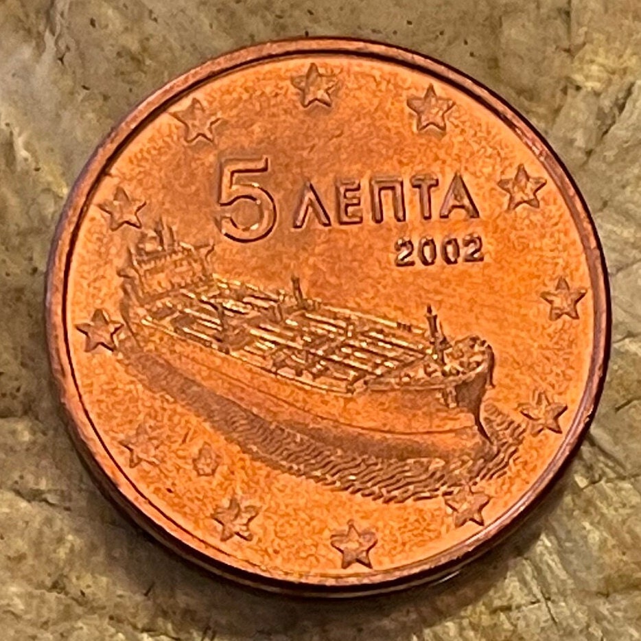 Oil Tanker 5 Euro Cents Greece Authentic Coin Money for Jewelry and Craft Making