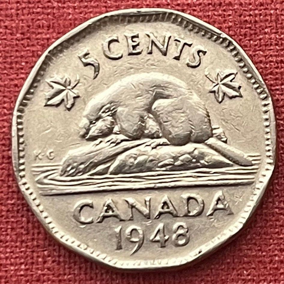 Beaver & King George VI Canada 5 Cents Authentic Coin Money for Jewelry and Craft Making (Condition: Very Fine)