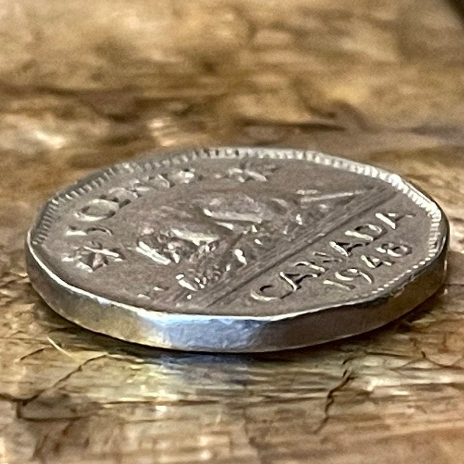 Beaver & King George VI Canada 5 Cents Authentic Coin Money for Jewelry and Craft Making (Condition: Very Fine)