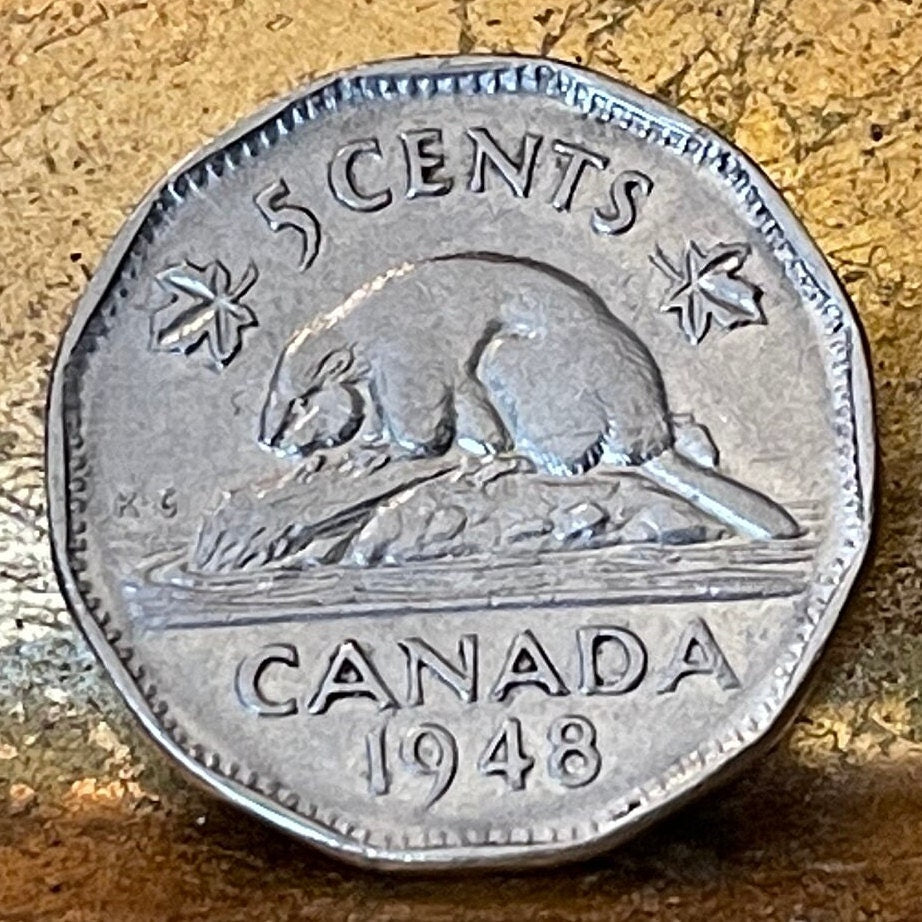 Beaver & King George VI Canada 5 Cents Authentic Coin Money for Jewelry and Craft Making (Condition: Very Fine)