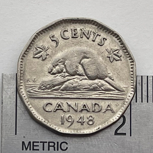 Beaver & King George VI Canada 5 Cents Authentic Coin Money for Jewelry and Craft Making (Condition: Very Fine)