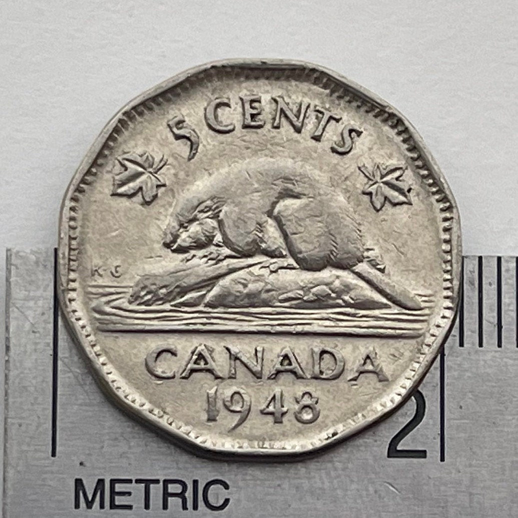 Beaver & King George VI Canada 5 Cents Authentic Coin Money for Jewelry and Craft Making (Condition: Very Fine)