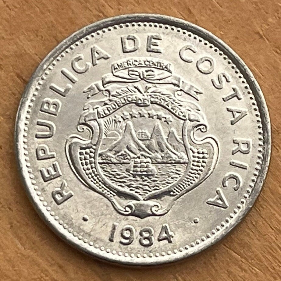 Merchant Ships & Volcanoes 2 Colones Costa Rica Authentic Coin Money for Jewelry and Craft Making