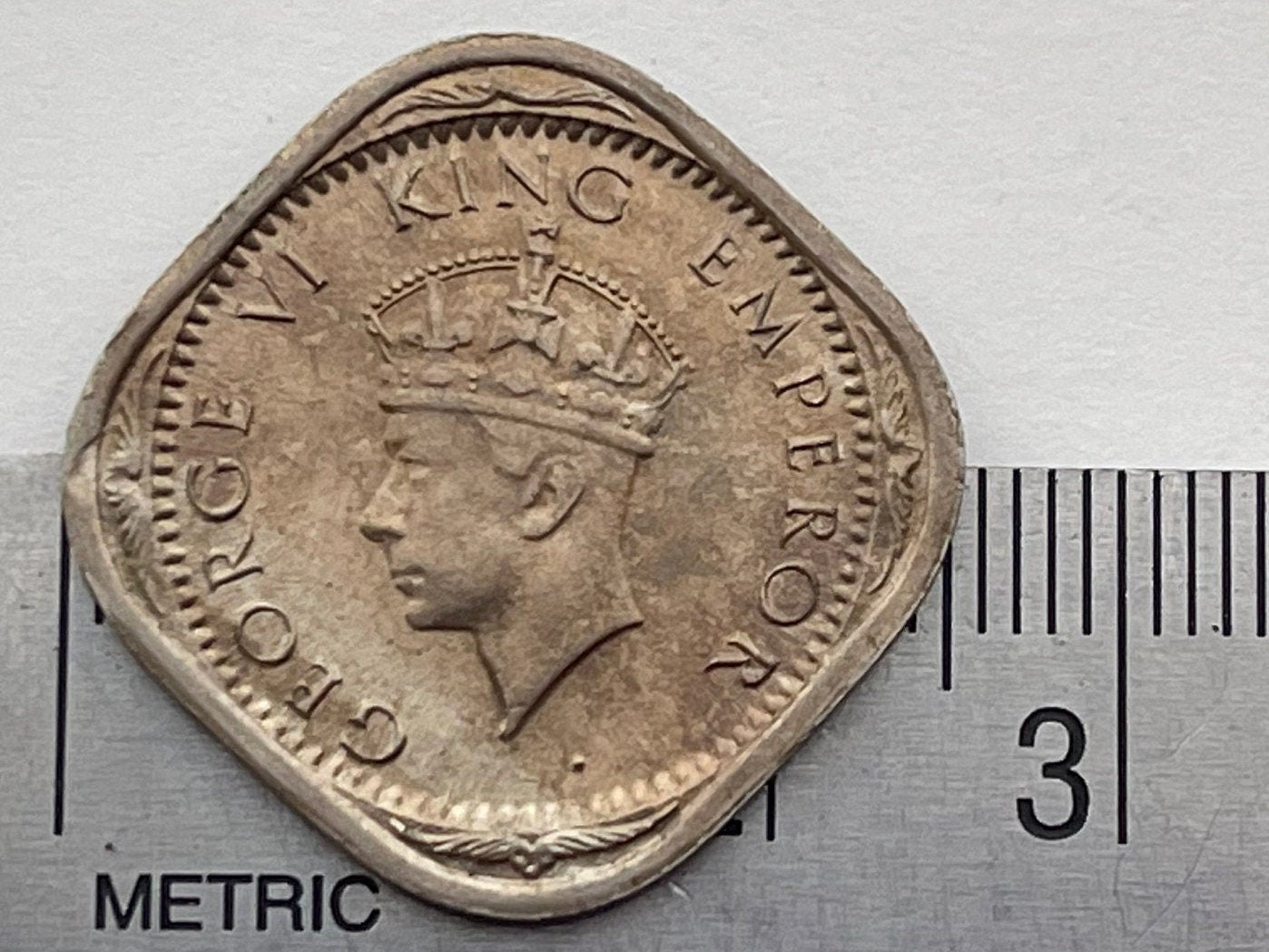 Two Annas & George VI King Emperor British India Authentic Coin Money for Jewelry (British Raj) (Emperor of India) (Quadrilingual) (Square)