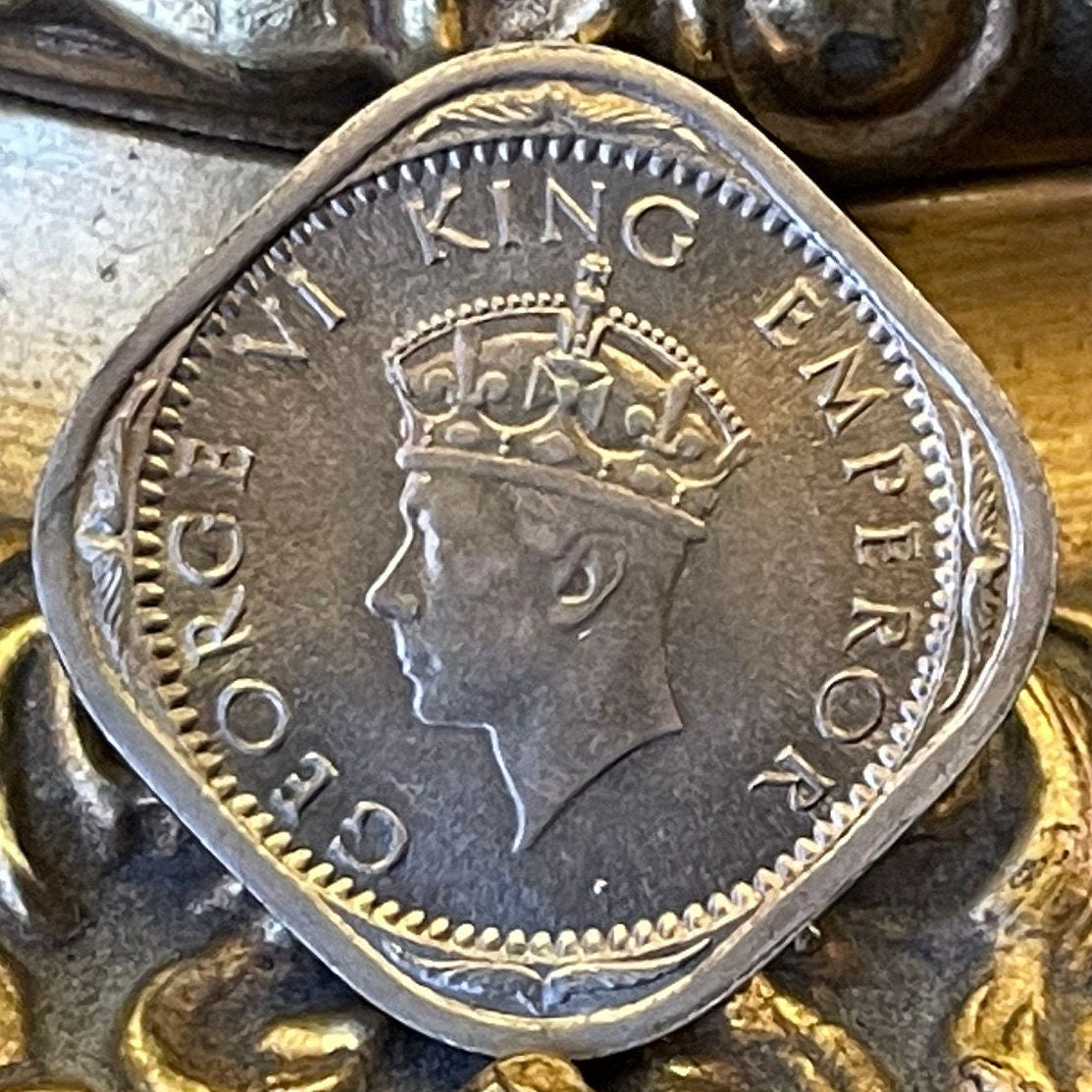 Two Annas & George VI King Emperor British India Authentic Coin Money for Jewelry (British Raj) (Emperor of India) (Quadrilingual) (Square)