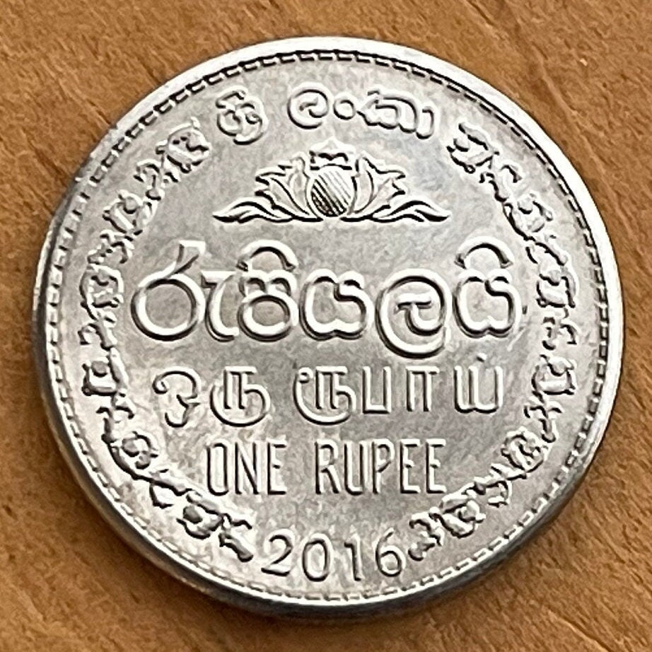 Wheel of Dharma 1 Rupee & Lion with Sword Sri Lanka Authentic Coin Money for Jewelry and Craft Making (Dharmachakra) (Dhammacakka) 2016